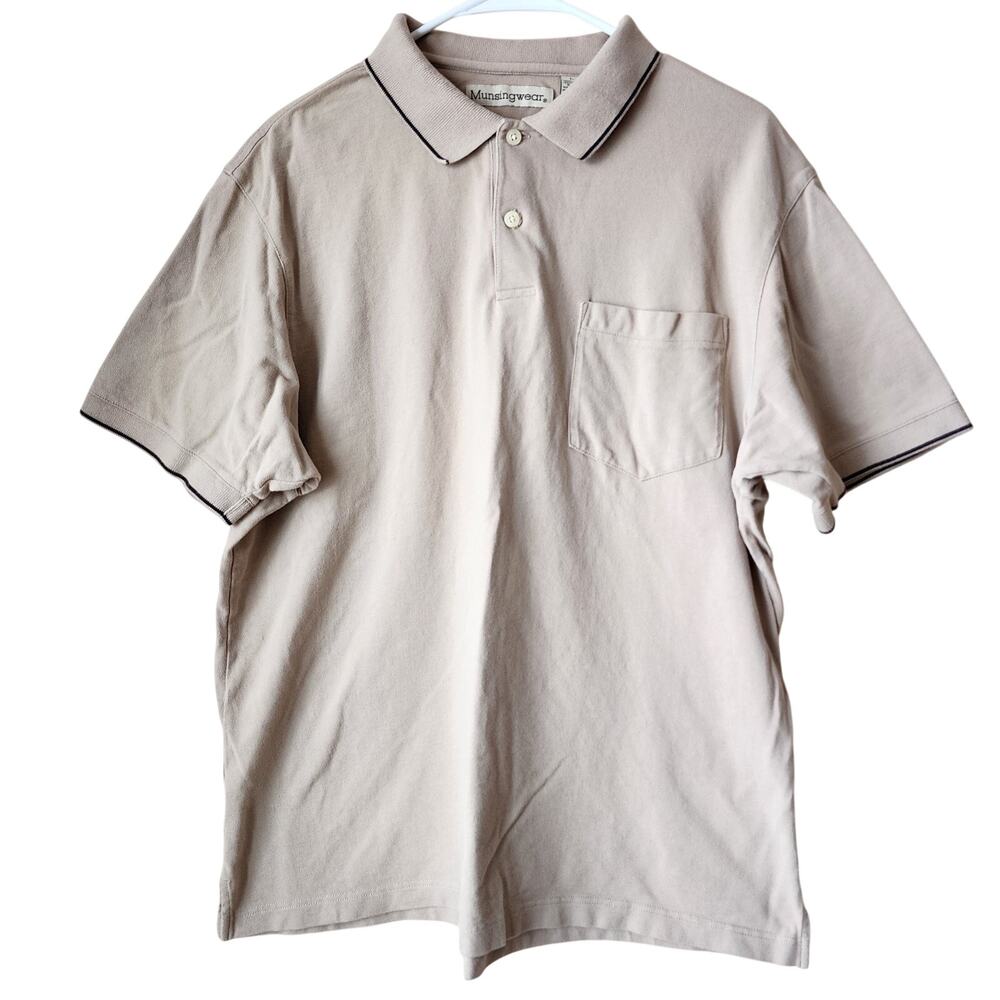 Vintage Munsingwear Polo Shirt Mens Size Large Tan Short Sleeve 100% Cotton